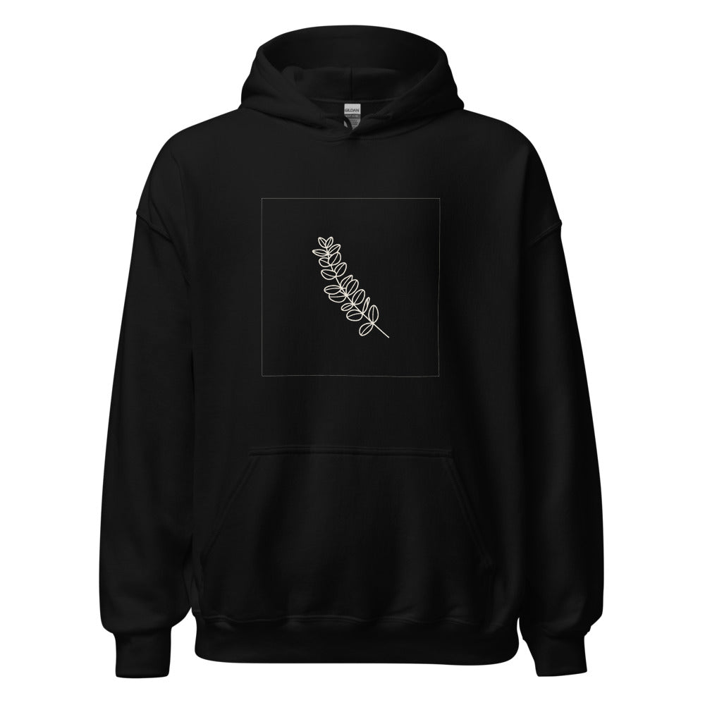 Eucalyptus Sprig Pullover Hoodie, Men's, front, black with cream print