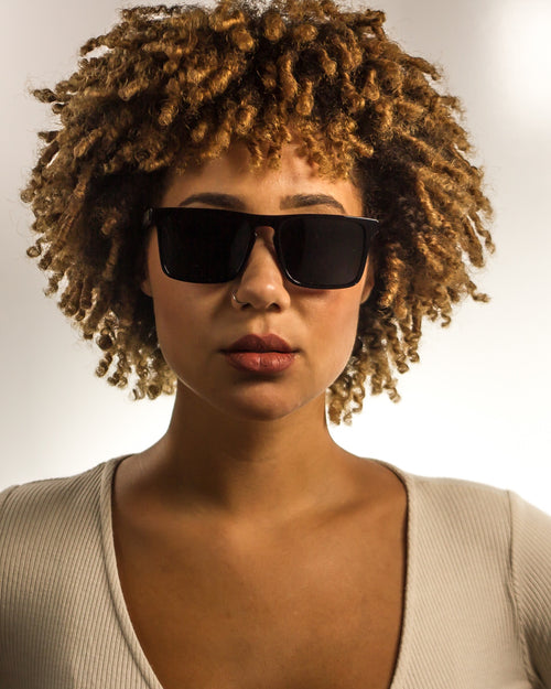 El Capitan Polarized Square Acetate + Wood Sunglasses worn by a customer model