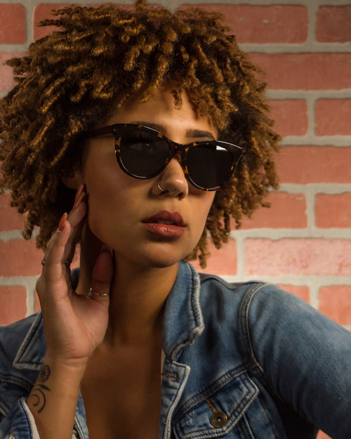 Marina del Rey Polarized Round Acetate + Wood Sunglasses worn by a customer model