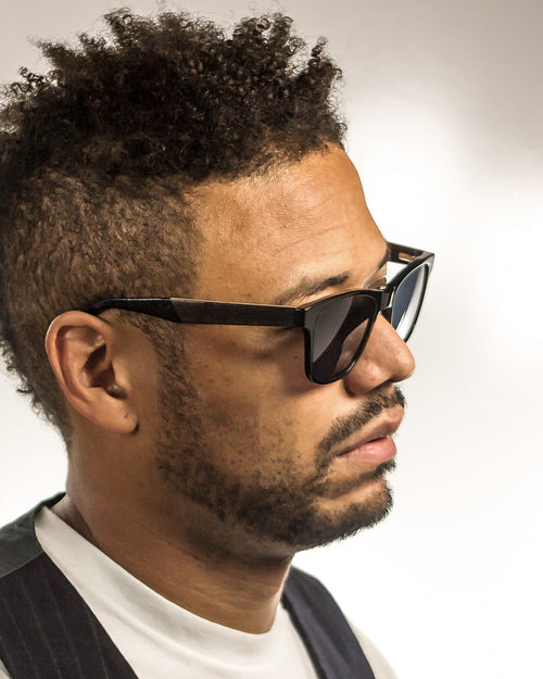 Mount Diablo Polarized Square Acetate + Wood Sunglasses worn by a customer model
