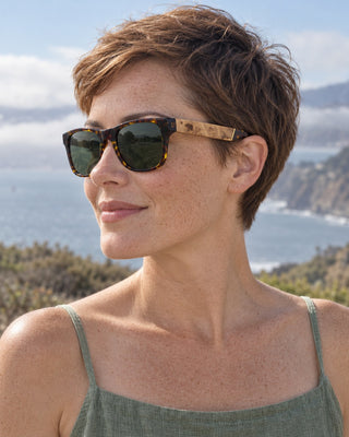 Buena Vista polarized sunglasses worn by a woman at a clifftop park in San Francisco