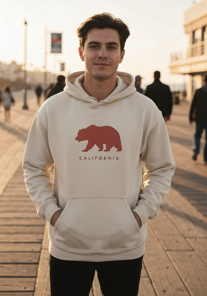California Bear Hoodie — Men's front view. Cali Life Co. California apparel, designed in San Diego