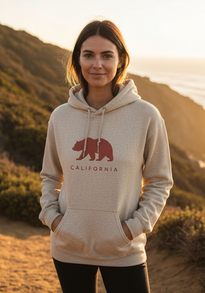 California Bear Hoodie — Women's front view. Cali Life Co. California apparel, designed in San Diego
