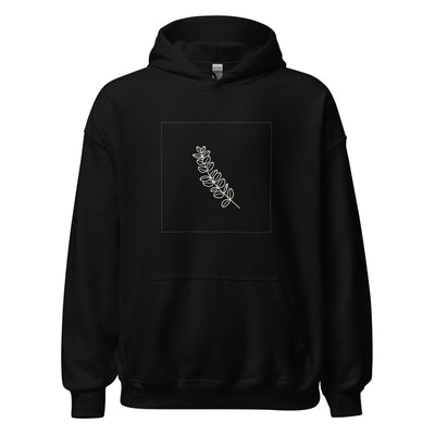 Eucalyptus Sprig Pullover Hoodie, Men's, front, black with cream print