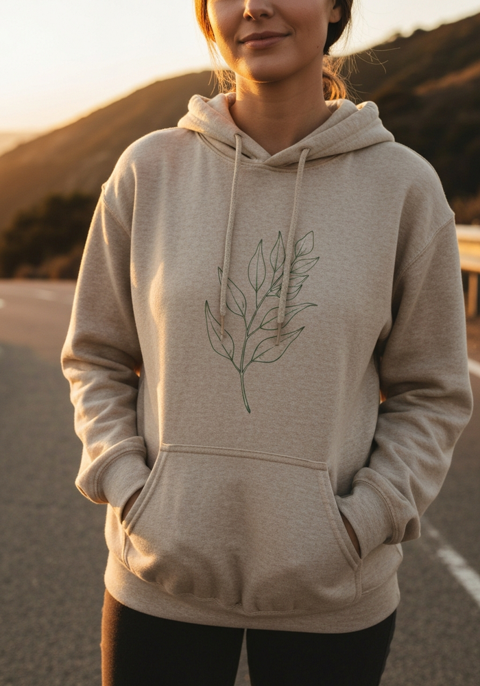 Eucalyptus Sprig Hoodie — Women's front view. Cali Life Co. California apparel, designed in San Diego