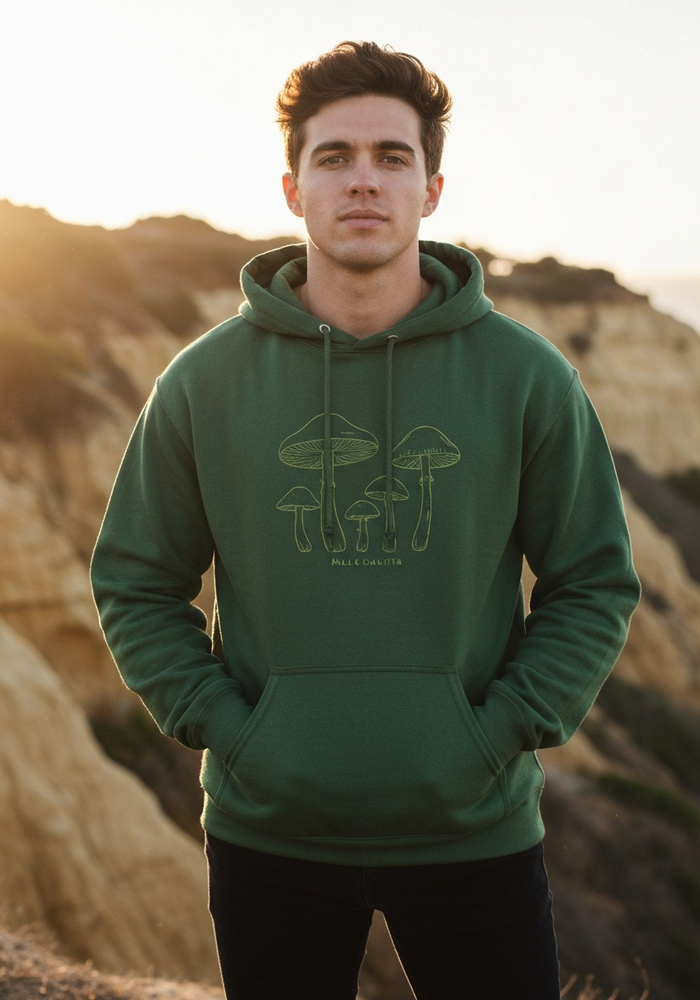 Mushroom Line Trio Hoodie — Men's front view. Cali Life Co. California apparel, designed in San Diego