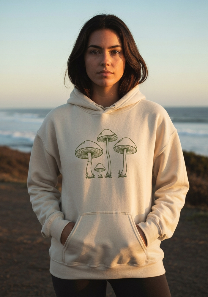 Mushroom Line Trio Hoodie — Women's front view. Cali Life Co. California apparel, designed in San Diego