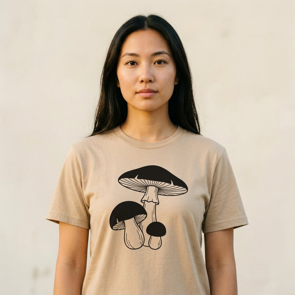 Mushroom Line Trio Tee — Women's front view. Cali Life Co. California apparel, designed in San Diego
