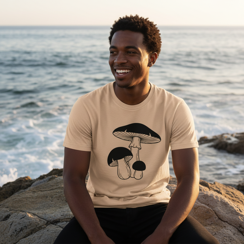 Mushroom Line Trio Tee — Men's front view. Cali Life Co. California apparel, designed in San Diego