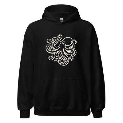 Octopus Art California Pullover Hoodie, Men's, front, black with cream print