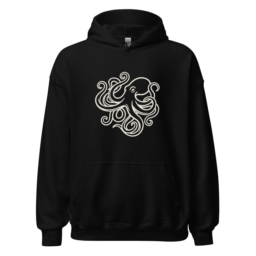 Octopus Art California Pullover Hoodie, Women's, front, black with cream print
