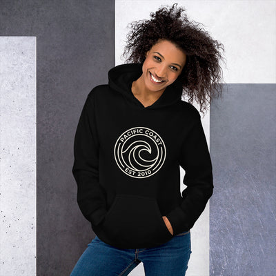 Pacific Coast Wave Badge Pullover Hoodie, Men's, on a model