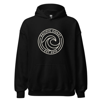Pacific Coast Wave Badge Pullover Hoodie, Women's, front, black with cream print