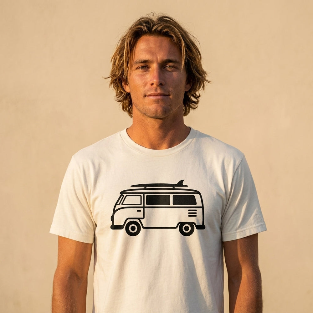 VW Bus Line Art Tee — Men's front view. Cali Life Co. California apparel, designed in San Diego